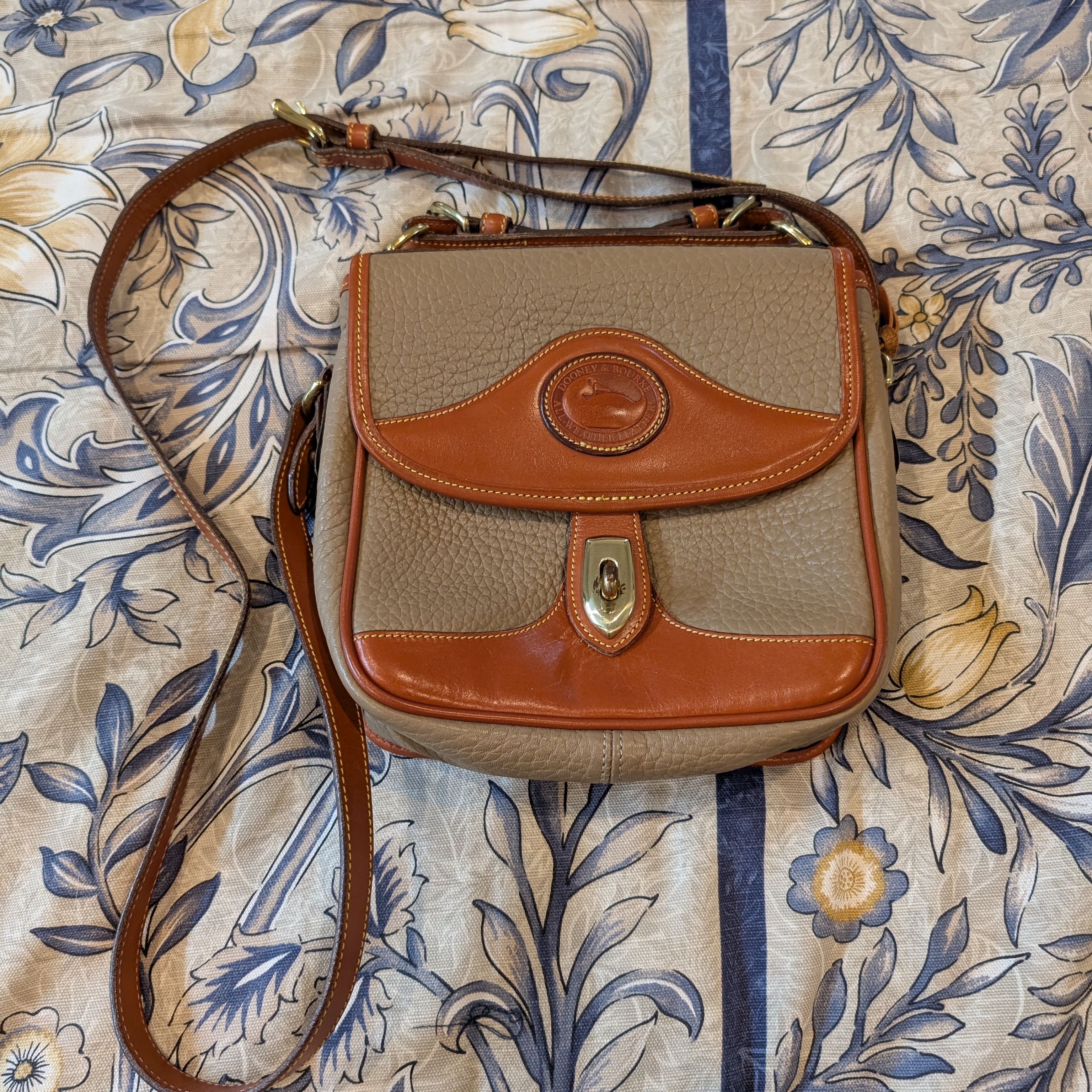 Dooney & Bourke Classic Tan And Brown Leather Crossbody Bag